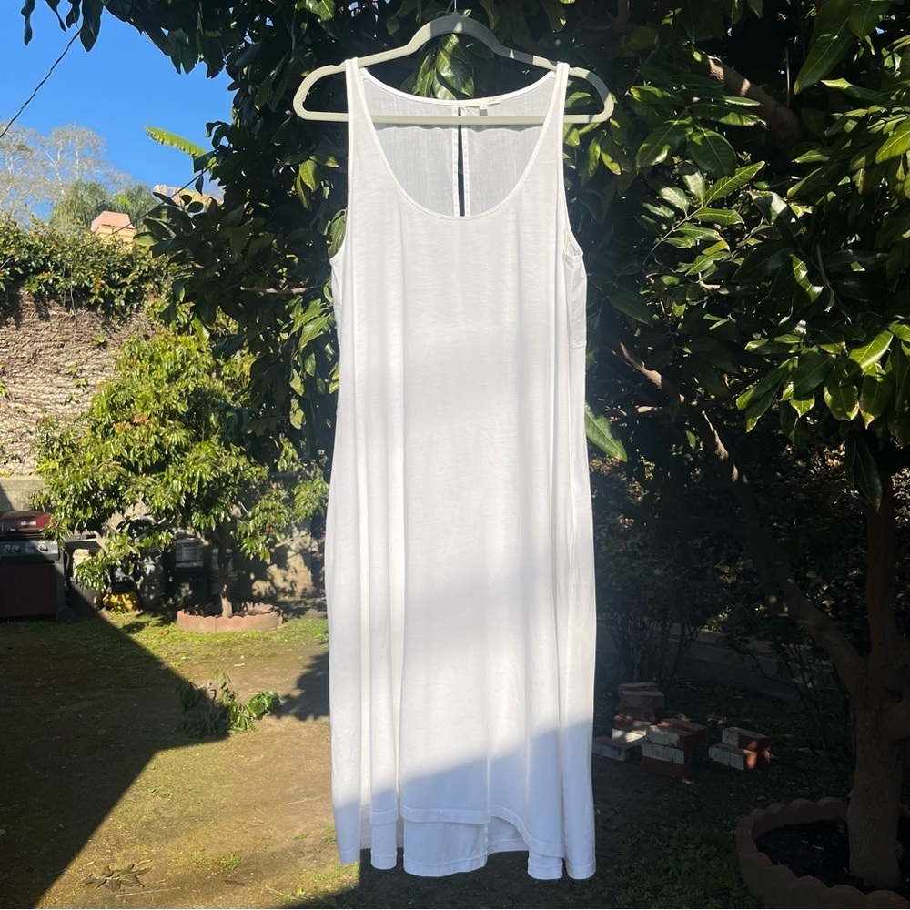 SKIN WORLDWIDE white pima cotton mixed media sleeveless knit‎ tank midi dress